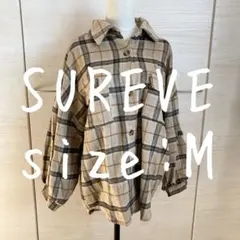 チェック　シャツ　ゆったり　大きめ　厚手　秋　冬　春　長袖　ロゴ　SUREVE