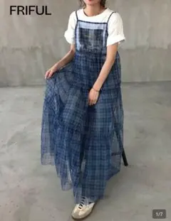 チェック柄 ティアード キャミワンピース