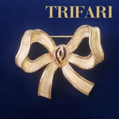 vintageトリファリ　ゴールドリボンブローチ⑧　crown trifari