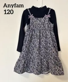Anyfam 花柄ワンピース 120 ネイビー 長袖ワンピース