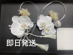 「即日発送」シルバー&ホワイトミニ胡蝶蘭付き髪飾り　前撮り結婚式成人式　晴れの日