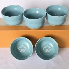 箱入り 第一陶器 小鉢揃 5客セット 特選陶器 輪花型 和食器 水色 青磁調のサムネイル