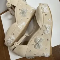 【RANDA】ベージュ リボンパンプス