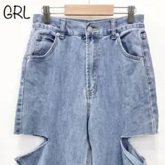 【GRL】サイドスリットダメージデニムワイドパンツ gm694 M