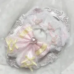 ぬい服　着ぐるみ　10〜12cm用　ピンク×イエロー　ねこ　チェーンフック付き