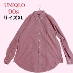 90s OLD UNIQLO 赤ギンガムチェックシャツ 大きいサイズXL 紺タグ