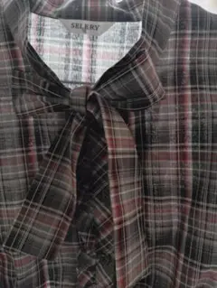 美品SELERY チェック柄フリル付きシャツ