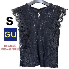 新品 未使用 ジーユー S レースノースリーブ タンクトップ ブラック 黒