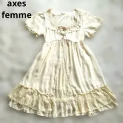 axes femme 半袖 ワンピース レース リボン パール フリル 刺繍