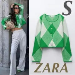 ZARA 新品 完売　アーガイルジャカード ニットカー ディガン