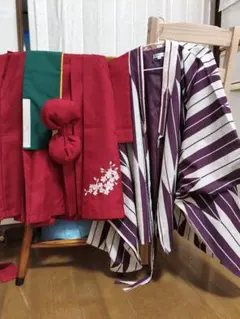 キャサリンコテージ袴 着物 紫の矢柄×赤袴 120cm卒業 卒園 桜