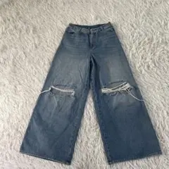 EVRIS ワイドダメージデニムパンツ　　M