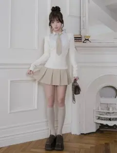 ネクタイシャツドッキングニットミニワンピース