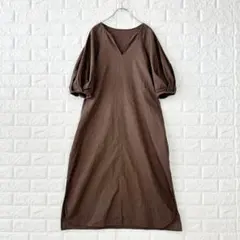 s3639✨ドロワットロートレアモン【2】茶系 キーネック ロングワンピースのサムネイル