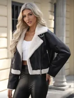 SHEIN フェイクファー ジップアップジャケット 黒 M