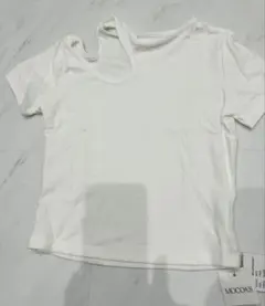 mocoa'sホワイト アシンメトリー半袖 Tシャツ