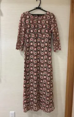 花柄刺繍レースワンピース 七分袖