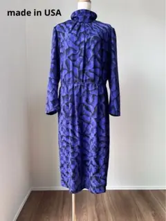 ヴィンテージ USA製 総柄 長袖 ハイネック ロングワンピース Y100