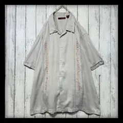 【VINTAGE】キューバシャツ☆アロハ☆刺繍ライン☆レーヨン☆XL グレー系のサムネイル