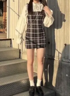 ブラック/ホワイトチェック キャミワンピース ミニワンピース