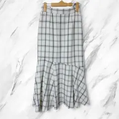 グローブ grove ロングスカート フレア チェック柄 ホワイト ブラック