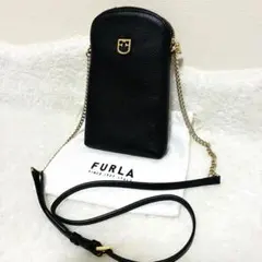 【美品】FURLA フルラ ブラック スマホショルダー　レザー
