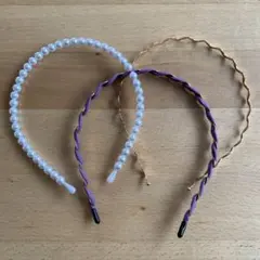カチューシャ　セット　パール　ゴールド　ラベンダー