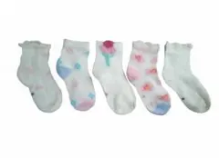 【新品】キッズ靴下 5足セット 12-16cm フリル 花柄 パステルカラー