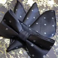 蝶ネクタイ　ポケットチーフ2点セット/小花ネイビー2 E