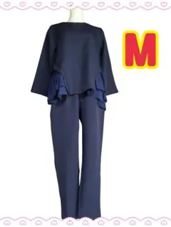 パンツ ドレス ネイビー M セットアップ ゆったり 体型カバー フォーマル