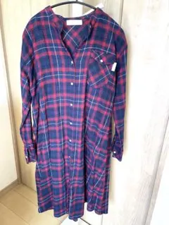 美品 Ｌサイズ 起毛 ネイビーとレッドのチェック柄シャツワンピース