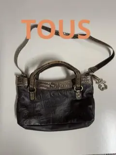 TOUS 本革 2WAYバッグ クロコ型押し ブラウン ショルダー ハンドバッグ