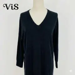 ビス Vネックニットワンピース チュニック M 黒 ドロップショルダー シンプル