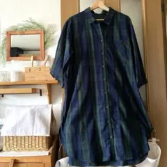 シャツワンピース　4L 七分　レディース　チェック柄