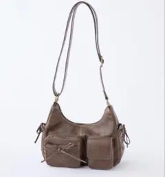 NICE CLAUP ドロストポケット付きショルダーバッグ ダークブラウン