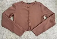 ZARA ザラ リブニット クロップド丈 カーディガン ピンクブラウン L