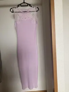 ラベンダー レース刺繍 ワンピース