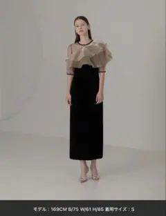 【LEJA】アシンメトリーティアードフリル3WAYベロアIラインドレスワンピース