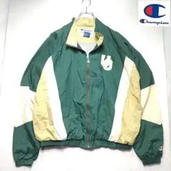 フ*員様 US古着 チャンピオン ナイロンジャケット フルジップ 刺繍ロゴ カレ