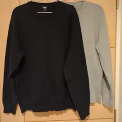 ユニクロ ウォッシャブルミラノリブクルーネックセーター ネイビー グレー 2着