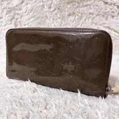 美品✨ディオール 長財布 ラウンドファスナー トロッター エナメル ブラウン