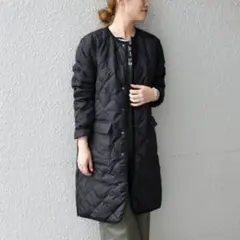 SHIPS any TION パイピングノーカラーキルティングダウンコート