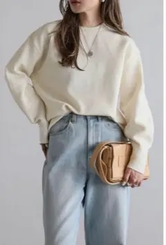 【新品】BONJOURSAGAN バレルスリーブサイドリブニット アイボリー