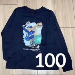 ポロラルフローレン　路面電車スポーツテニスベアープリント　ネイビー長袖Tシャツ