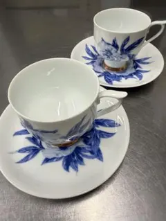 深川製磁 オリエンタルブルー カップ＆ソーサー 2客セット 未使用 深川製磁 オリエンタルブルー カップ＆ソーサー 2客セット 未使用