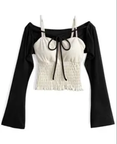 GRL カップ付きシャーリングキャミソール×ショート丈ボレロベロアアンサンブル