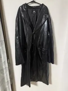 ZARA 黒 合成皮革 ロングトレンチコート