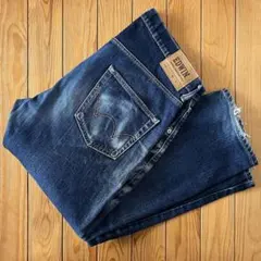 【美品】エドウィン ダメージストレッチストレートデニム 36 大きめジーンズ 青