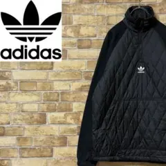 アディダスオリジナルス　ハーフジップ　キルティングジャケット　刺繍ロゴ　黒　XS