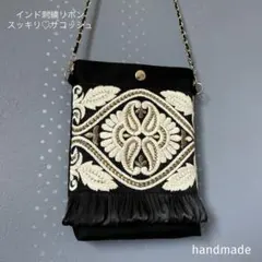 インド刺繍リボン　サコッシュ　バッグ　ショルダーバッグ　バッグ　巾着　ポシェット